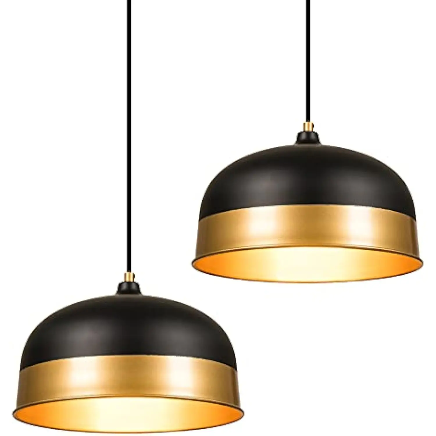

Modern Matte Black and Gold Dome Pendant Light, Adjustable Pipes for Flat and Slop Ceiling, Hanging Light for Kitchen Island, Din