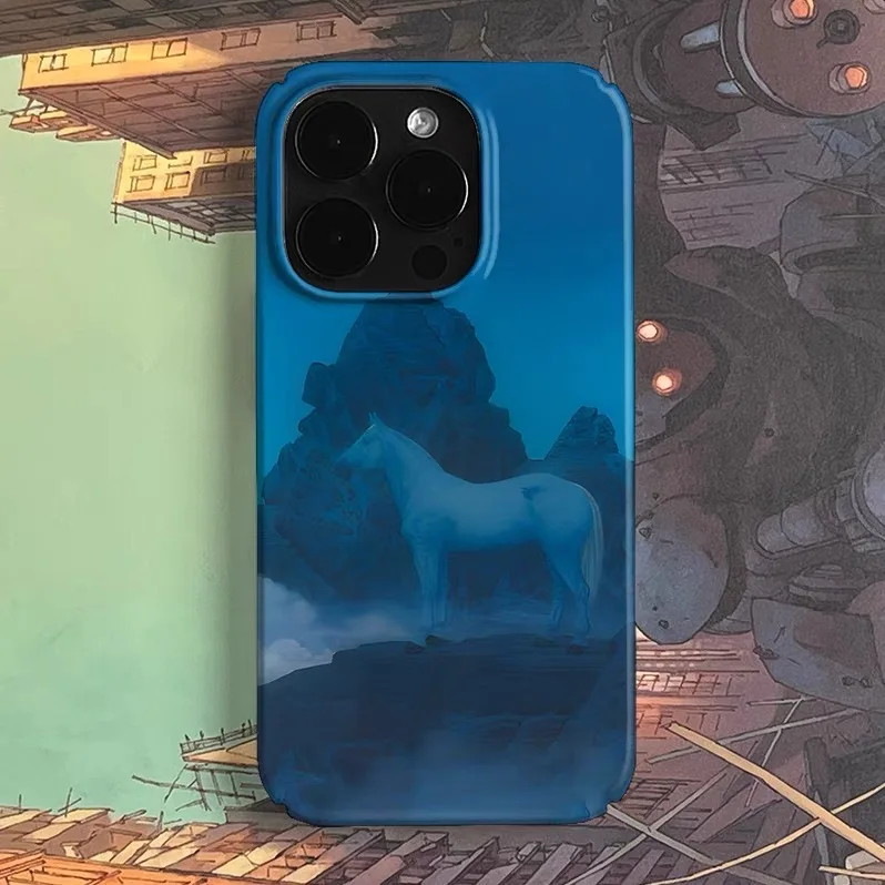 The White Horse Under The Blue Moon Hard Phone Case for IPhone 16E 15 PLUS 14 13 Pro Max Back Cover for 12 Mini 11 Pro Max Capa