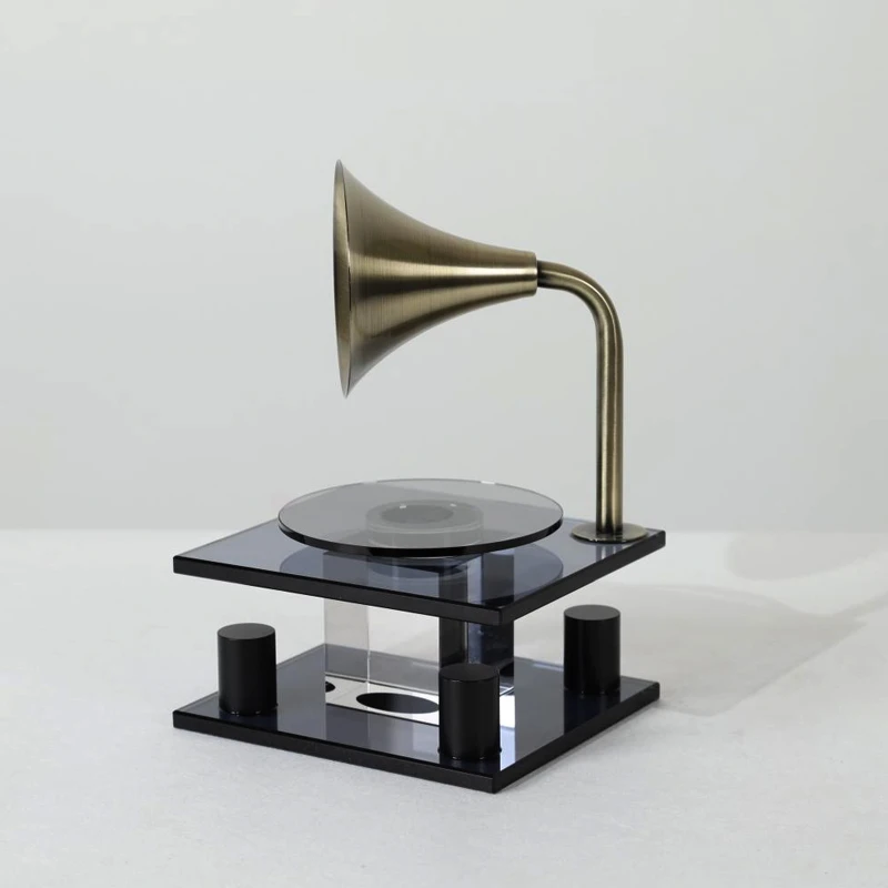 MOMO Minimalist Luxury Ash Crystal Vintage Record Player Desktop Ornaments Model Room Home Living Room TV Cabinet Decorations