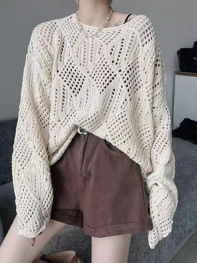 

Woherb модный свитер Y2K для женщин, корейские женские свитера с круглым вырезом, женская одежда, пуловер с длинными рукавами, одежда