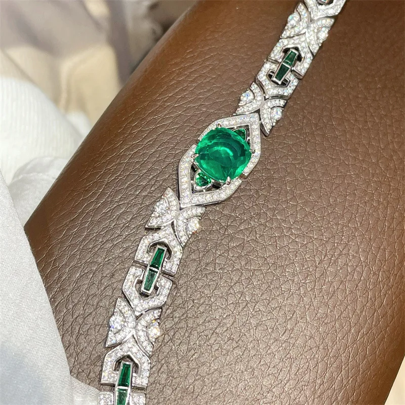 

ZOCA Real 925 Silver Metal Green Stones Bracelet Pave Green Zircon Chain Fine Jewelry For Women/Men