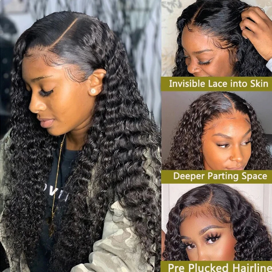 13x6 Glueless 230 Density Brazilian Deep Wave Curly HD 360 Lace Frontal Human Hair Wig Preplucked Best Hair Water Wig