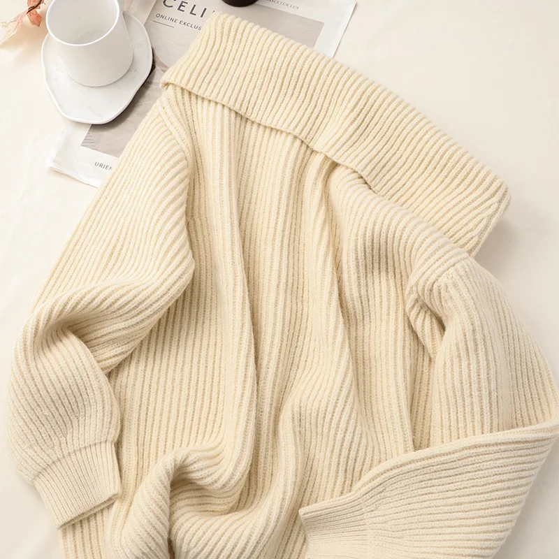 Firmranch Jennie Irene One-Shoulder Knitted Jumpers Revealed Shoulders Loose Long-Sleeved Sweater For Women In Autumn