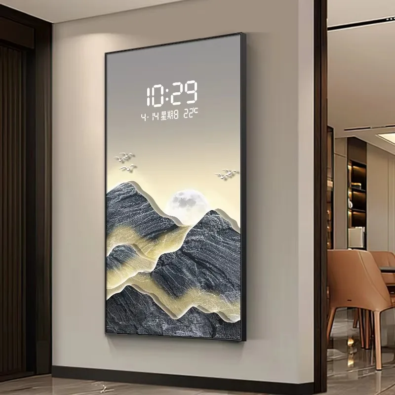 

Light Emitting Diode Digital Display Wall Clock New Living Room Painting Porch Decoration Electronic Clock with Animal Paintings