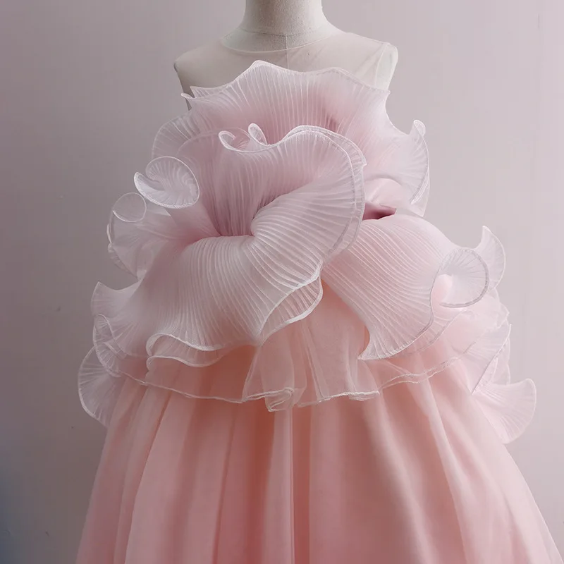 

Children's Catwalk Dress Flower Girl Trailing Evening Dress High-end Prom Host Fluffy Yarn Piano Performance Clothing Summer