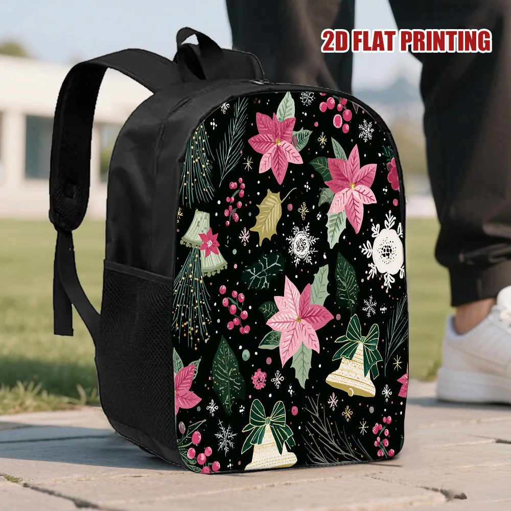 

1 Large Capacity Lightweight Backpack - Stylish Christmas Floral Snowflake Print, Adjustable Comfortable Strap