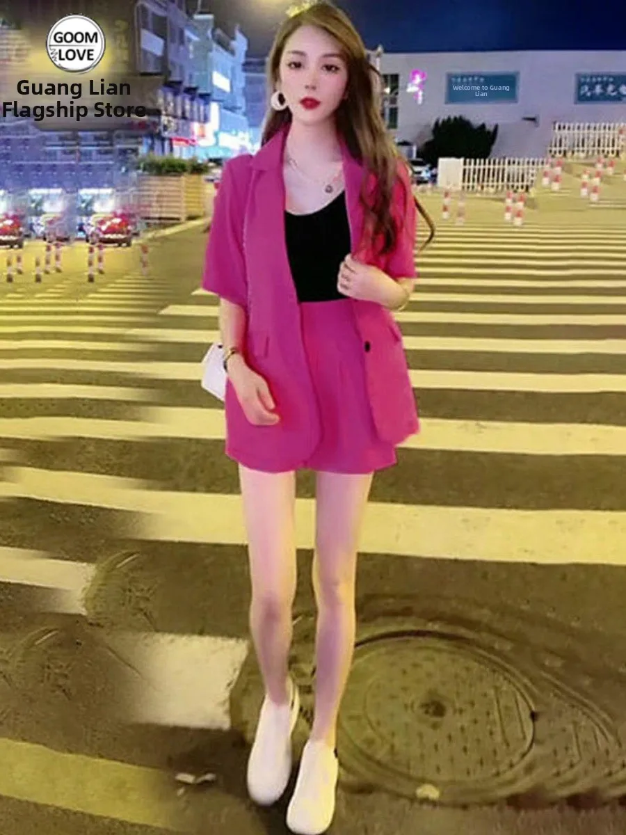 

Faionable Two-Piece Women's Suit Set Summer 2026 Sli Profional Ensemble ort Sve Button-Up Skirt And Top Combo