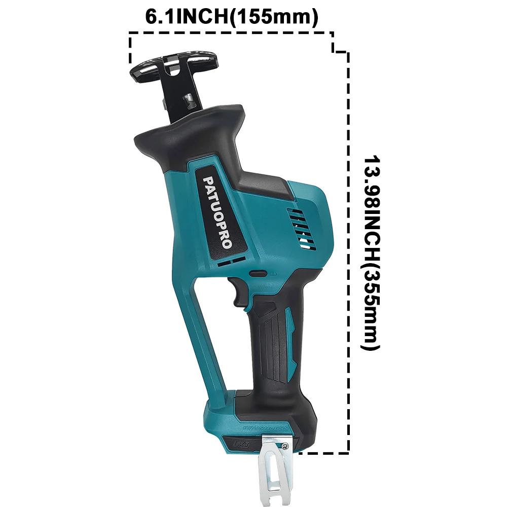 PATUOPRO Brushless Reciprocating Saw Cordless Adjustable Speed Wood Metal PVC Pipe Cutting Power Tool For Makita 18V Battery