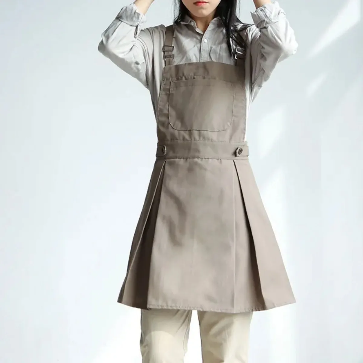 

Waterproof Kitchen Apron Adjustable Cross Back Apron for Women Chef Workwear Barista Cooking Apron Uniform