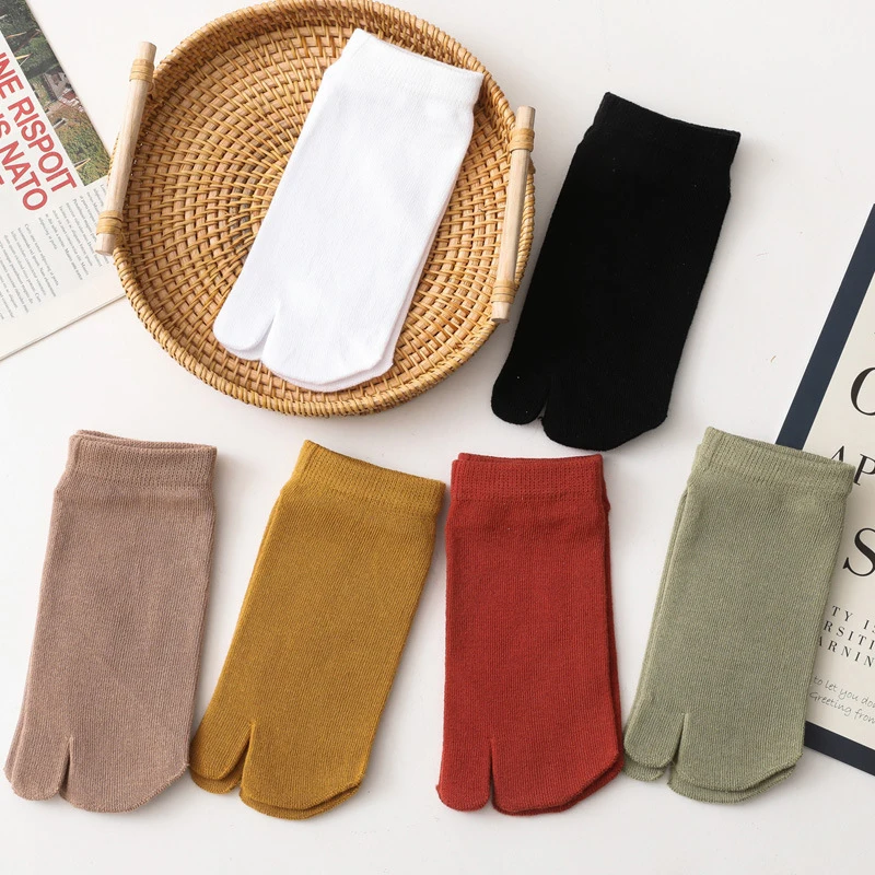 

1 Pair Japanese Unisex Summer Fiber Two Finger Socks Split Toe Tabi Socks Causal Comfortable Solid Color Cotton Short Socks