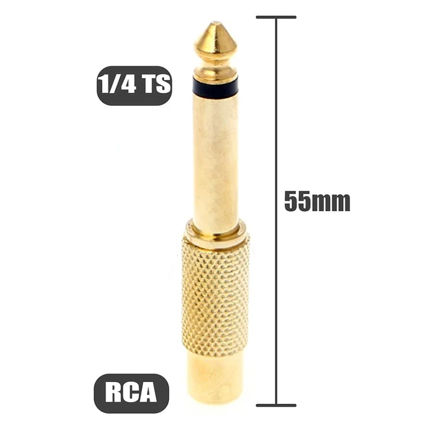 Pozłacane 6.35mm 1/4 Cal TS Adapter gniazda Jack żeńskie RCA do 6.5mm męskie złącza wtykowe do głośnika gitarowego miksera