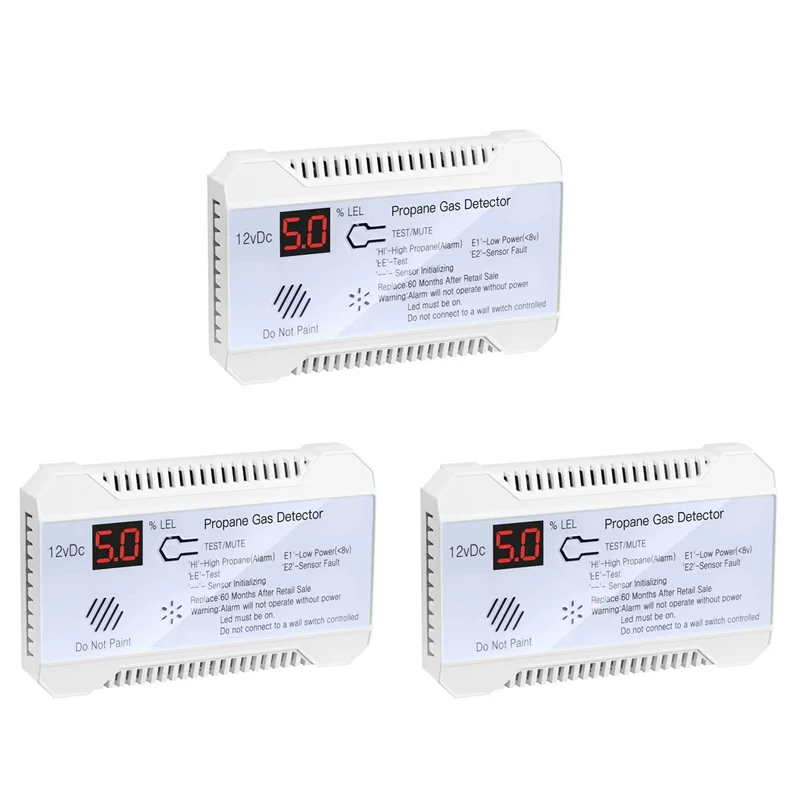 ABUO-3X Propane Detector 12V LPG Natural Gas Sensor Leak Alarm 85DB Siren For Car RV Home Digital Propane Tester Meter(White)
