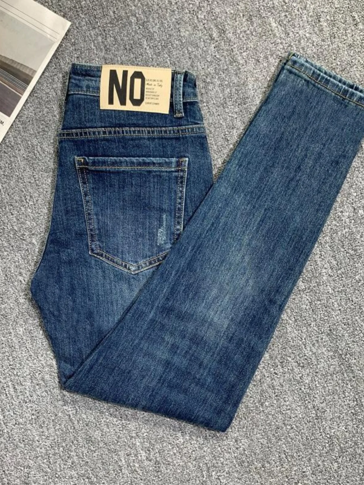 

Casual Washed Stretch Blue Jeans Men's Slim Fit Low Waist Long Pants Youth Fashion Resistant to Ironing Modern Style