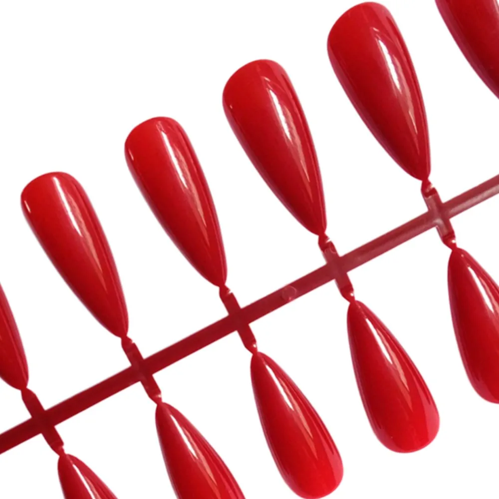 Artificial Press On Nails Red False Nails With Glue Reusable Adhesive Fake Nails Long Stiletto Finger Tips Manicure Tool