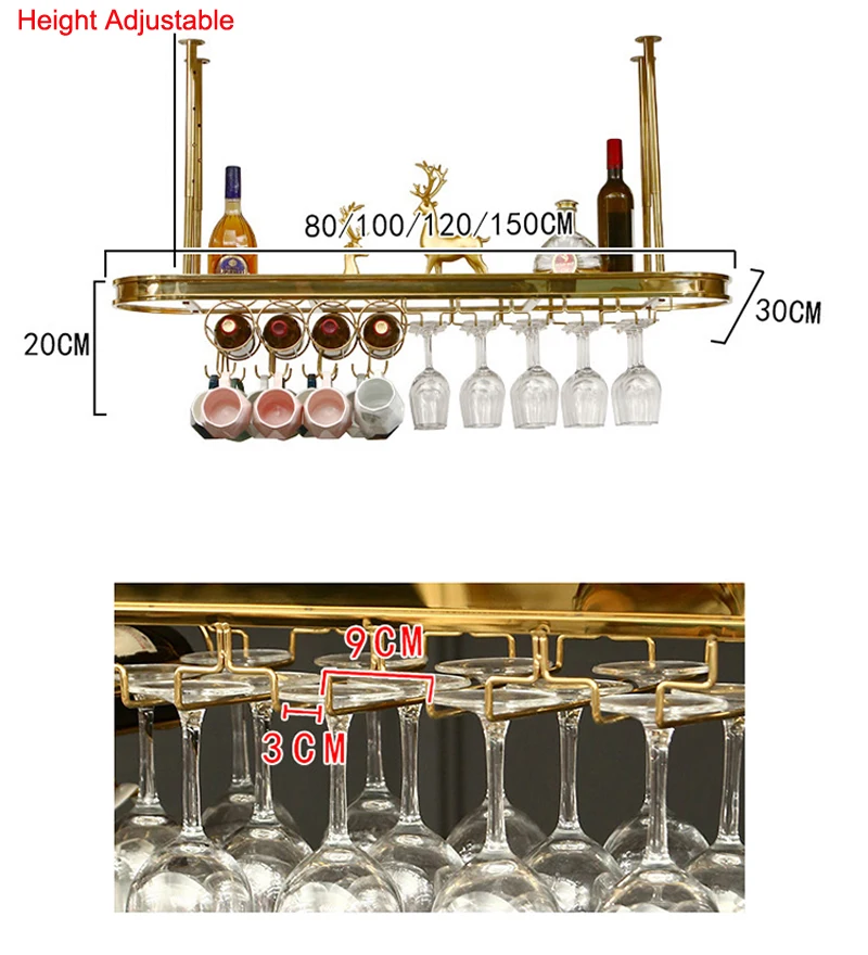 2023 Russia Metal Red Wine Rack Stainless Steel Fashion Gold Bar Counter Hanger Upside Down Storage Rack For Home Decorative