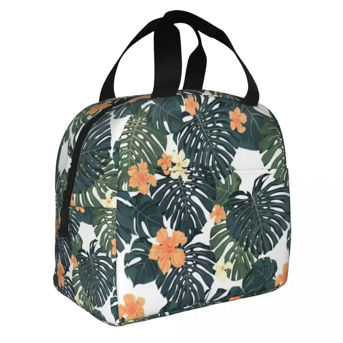 

Сумка для обеда для женщин и детей, термосумка-холодильник с тропическими цветами, портативная сумка-холодильник для пикника и растений, оксфордская сумка