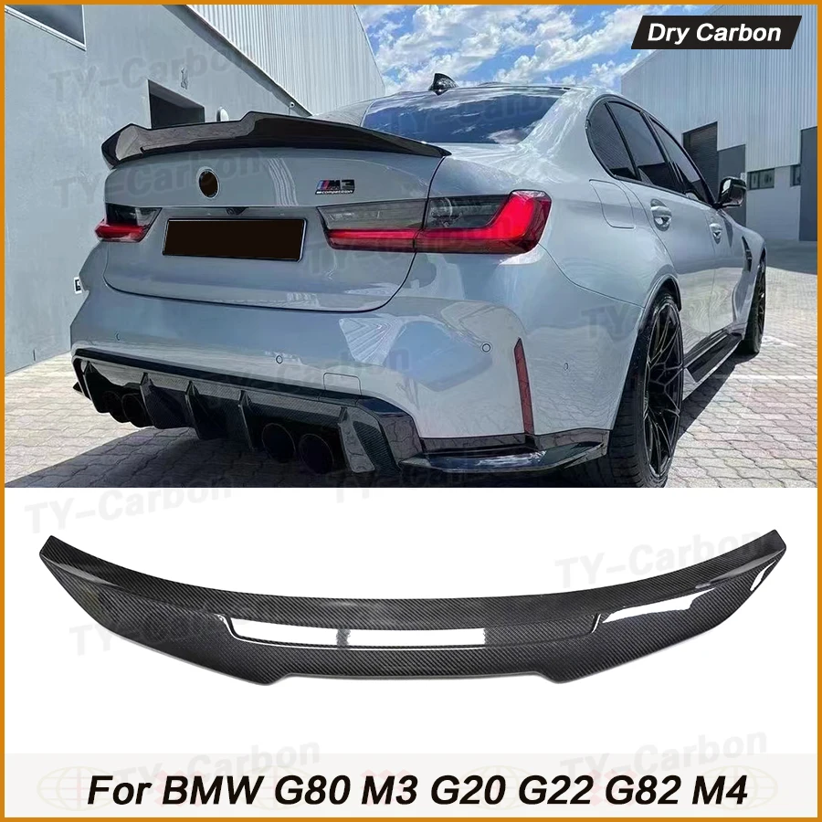 For BMW 3 4 Series G20 G28 G22 M3 G80 G82 M4 2020+ PSM Style Real Dry Carbon Fiber Rear Spoiler Bumper Trunk Wing Boot Spoiler