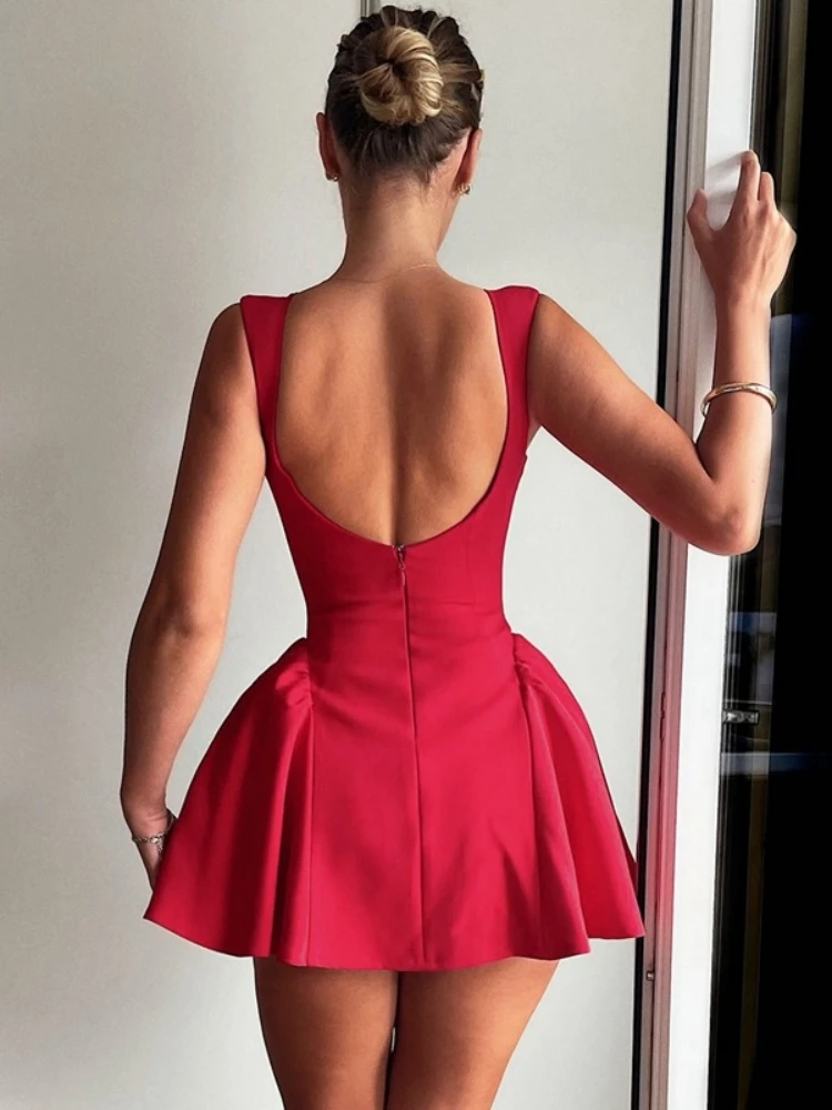 Vestido De verano De Color liso para Mujer, ropa De calle con espalda descubierta, Vestidos De Mujer sin mangas De una pieza Y2k, trajes De línea A para Mujer