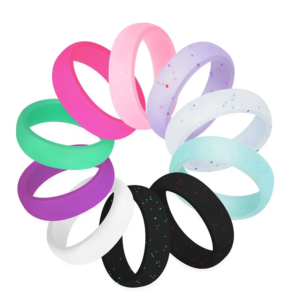

10 Pcs Glitter Silicone Rings Colorful Wedding Ladies Gym Cycling Hiking Travel Work Healthcare Durability