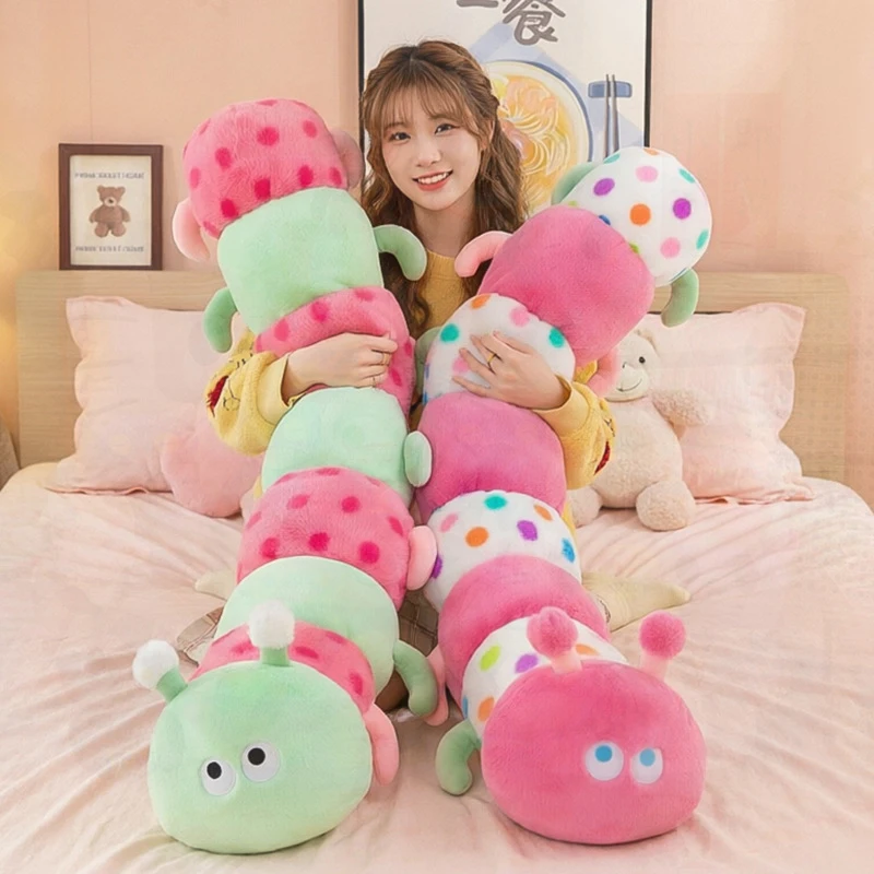 Cute Soft Polka Dot Caterpillar Plush Toy Long Body Pillow Stuffed Animal Doll for Girls Women Sleep Bed Gift Hugging Hug Pillow