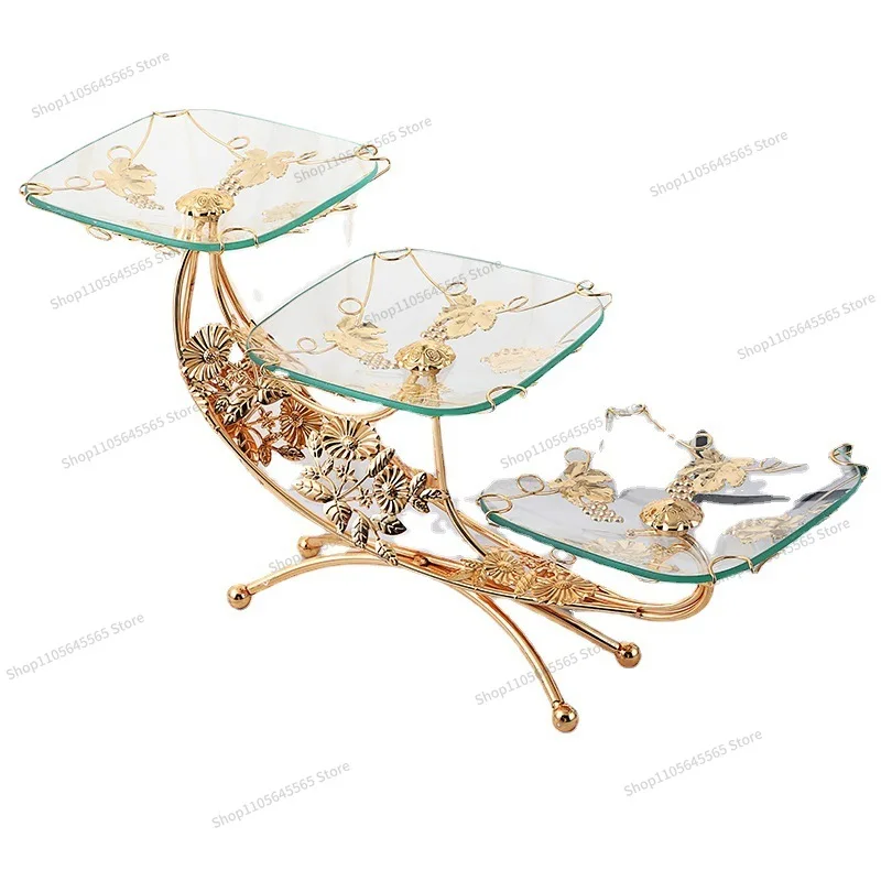 For classical style crystal glass fruit plate, retro light luxury dessert cake decorative plate