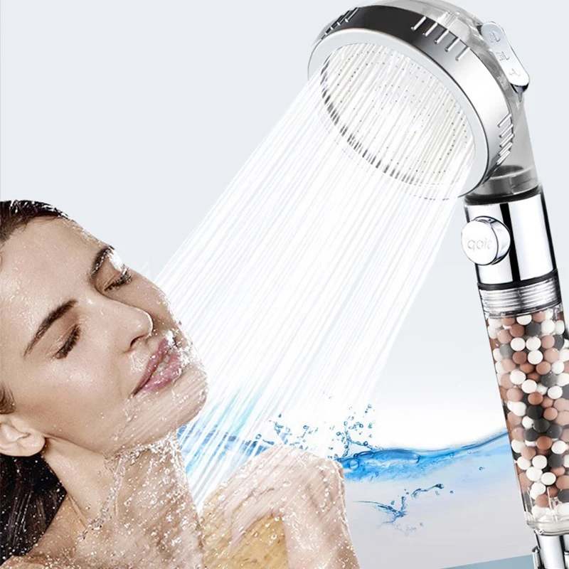 

ZhangJi Bathroom 3-Function SPA Shower Head with Switch Stop Button high Pressure Anion Filter Bath Head Water Saving Shower