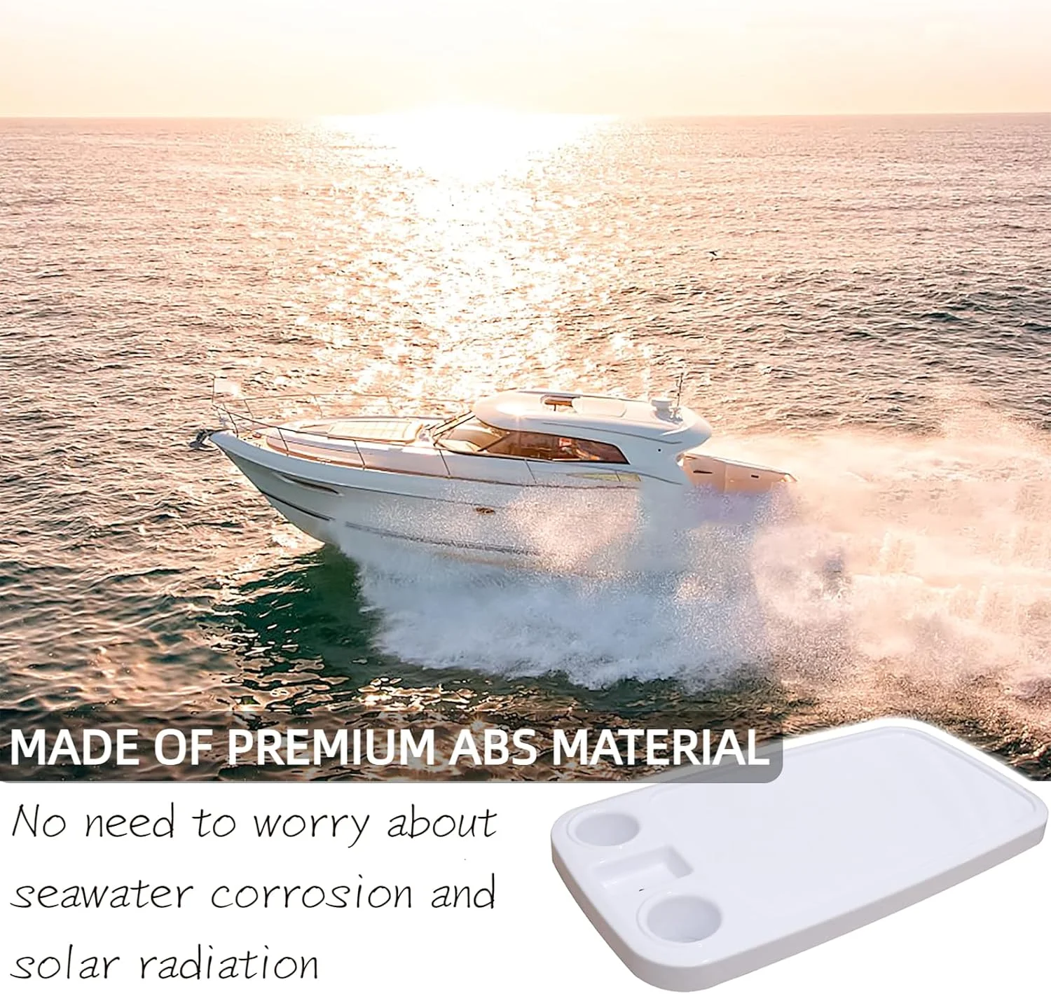 Removable Boat Table, 34X18 inch Rectangular Pontoon Boat Table Marine RV Table Top, Phone Holder ABS Waterproof and Anti-Aging