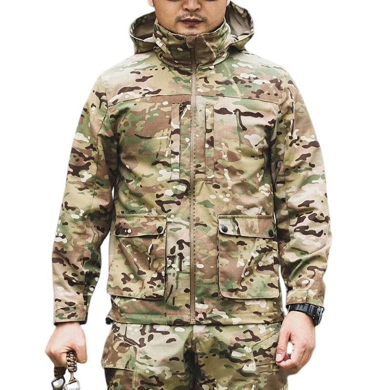 

Men's Tactical Trench Military Jacket Coat Camouflage Multi Pockets Hooded Working Clothing Outdoor Windproof Warm Army Outwear