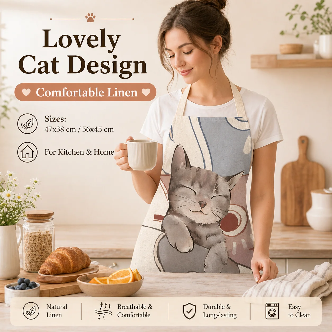 Uroczy lniany fartuch kuchenny – Home Cooking For Cats recenzja i cena