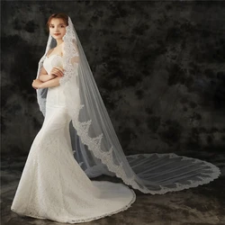 New Arrival One Layer Cathedral Wedding veils Lace Edge 3 Meter Long White Ivory Bridal veil Bodas velo de novias