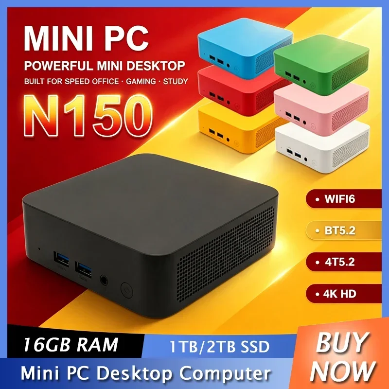 2026 Portable Mini PC Intel N150 Mini PC High‑Performance 32GB RAM 1TB 2TB SSD WIFI6 BT5.2 4K 60Hz HD Gaming Office Study PC