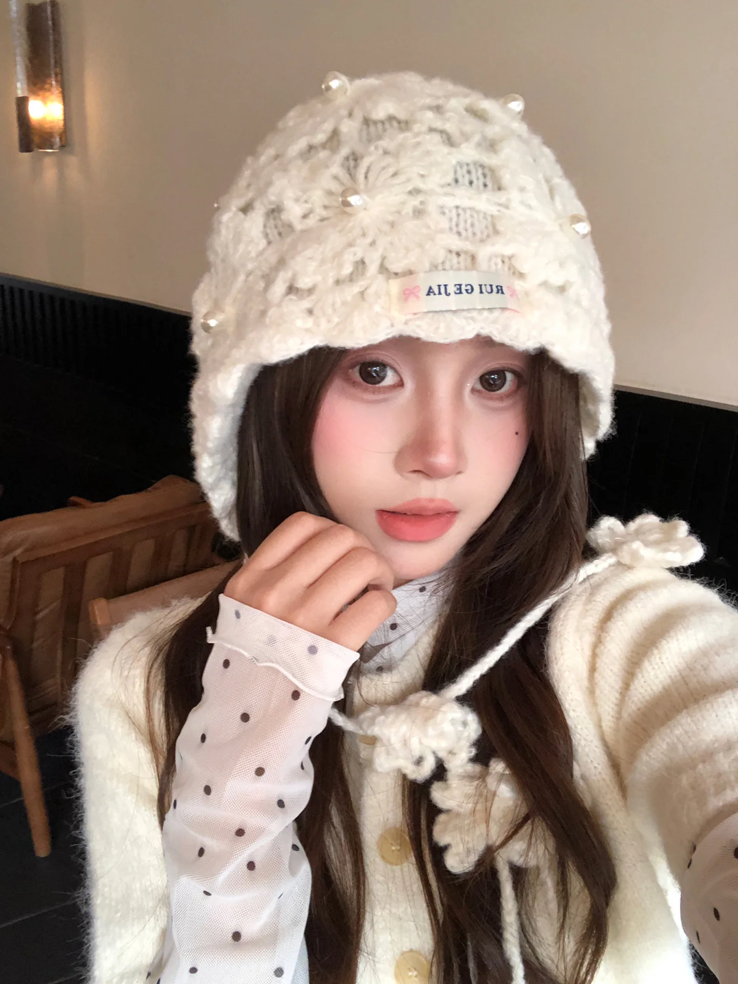 Warm Knitted Hat for Women with Ear Protection Tassel Autumn Winter Outdoor Travel Photography Casual Style round Top Foldable