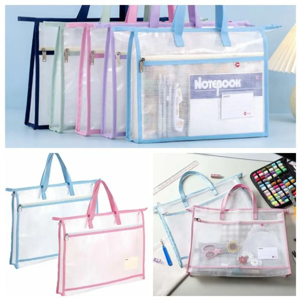 mit Reißverschluss und Griff, A3-Projekt-Tasche, Netz-PVC, multifunktionale Kunsttasche aus Netzstoff, wasserdichte Aufbewahrungstasche mit großem Fassungsvermögen