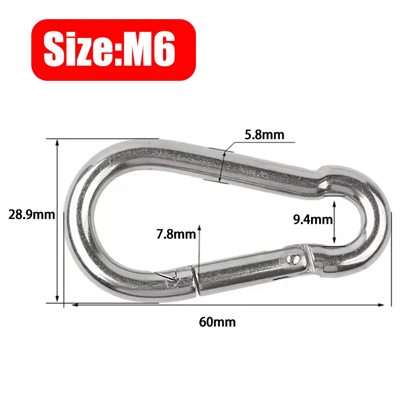 Roestvrijstalen karabijnhaak Clip Lente karabijnhaak Zware metalen clips Touwconnector Sleutelhanger Link Gesp Campingkarabijnhaken