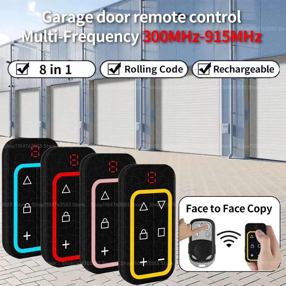 Rechargeable 8 in 1 Universal Garage Door Remote Controller Key Duplicator Multi-frequency 300-915Mhz Garage Door Opener 433Mhz