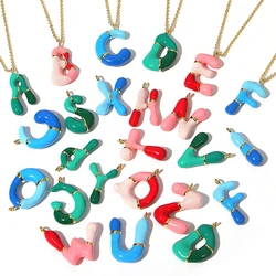 AENSOA Chubby Colorful Enamel Bubble Balloon Alphabet 26 Letters Necklace for Women Chunky Cute Pendant Collar Necklace Jewelry