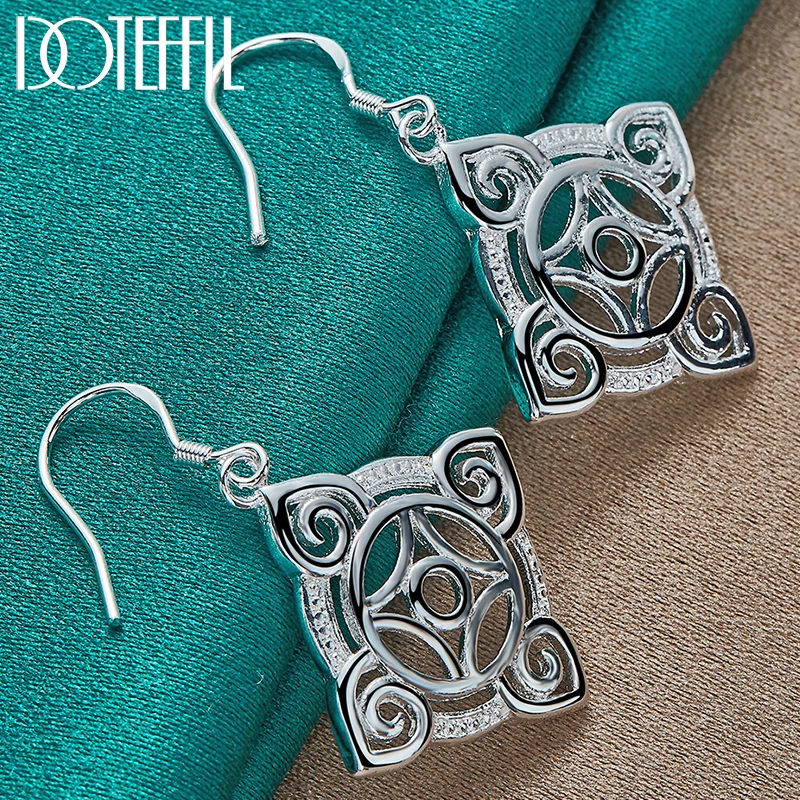 DOTEFFIL 925 Sterling Silver Geometric Pattern Drop Earring For Women Lady Wedding Engagement Party Fashion Jewelry