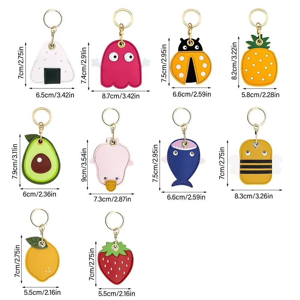 Useful Leather For Airtag Protective Sleeve Access Control Card Cover With Keychain Cartoon Fruit Badge Card Holders