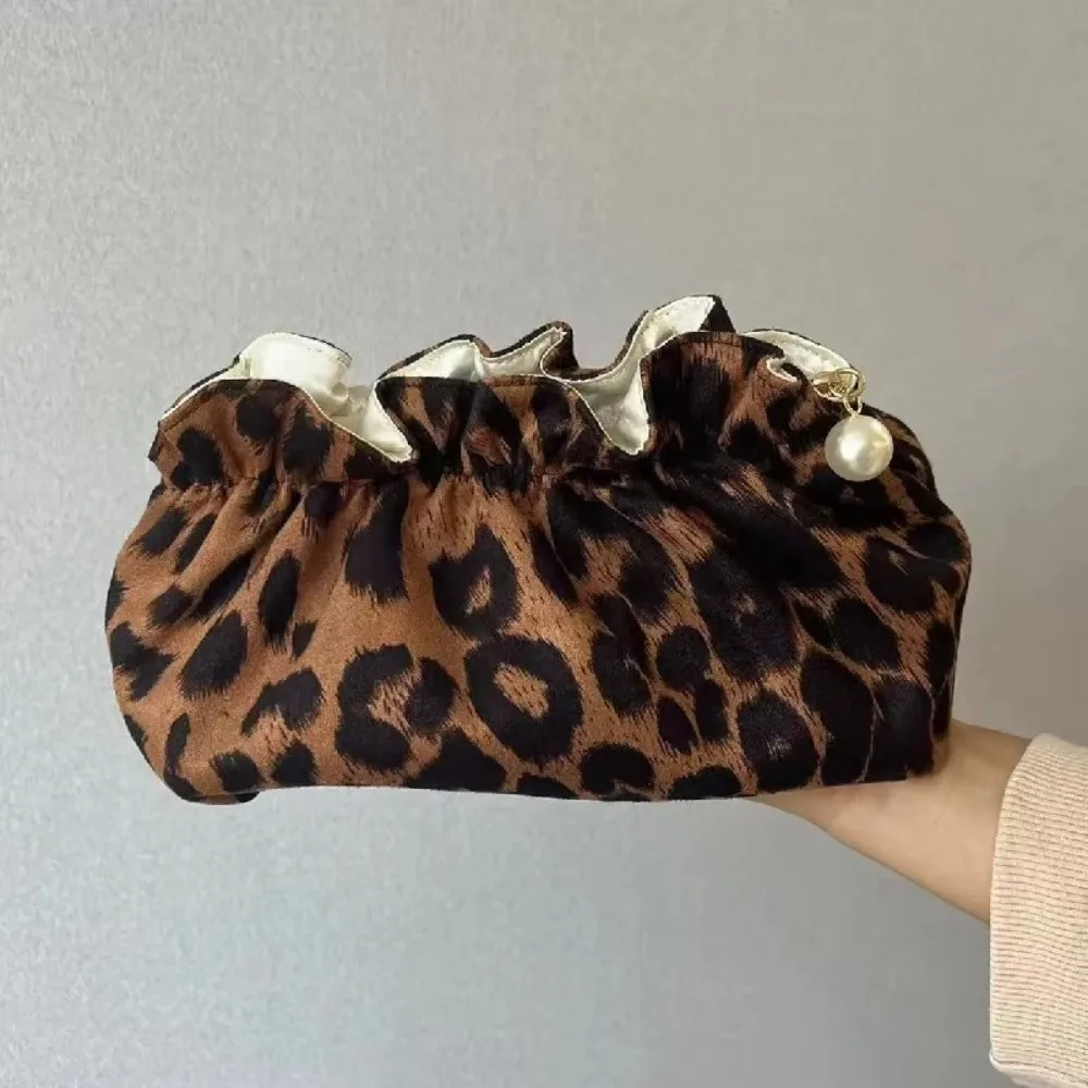 Trousse de Maquillage Femme Grande Capacité avec Fermeture Éclair, Pochette de Voyage Portable Imprimé Léopard, Sac à Main pour Cosmétiques