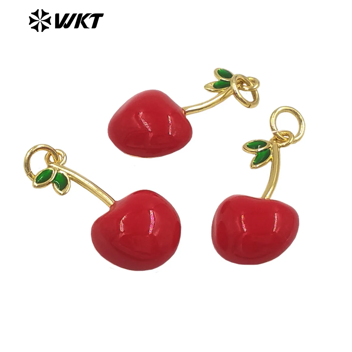 JFE152 Exquisite Romantic Half Cherry Fruit Pendant Gold Electroplated Charms High Quality Yellow Brass With Drop Oil Accessory