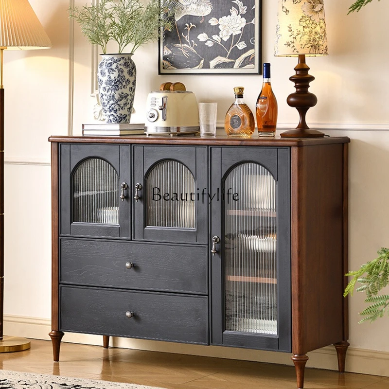 

French retro solid wood dining side cabinet American living room against the wall medieval storage locker