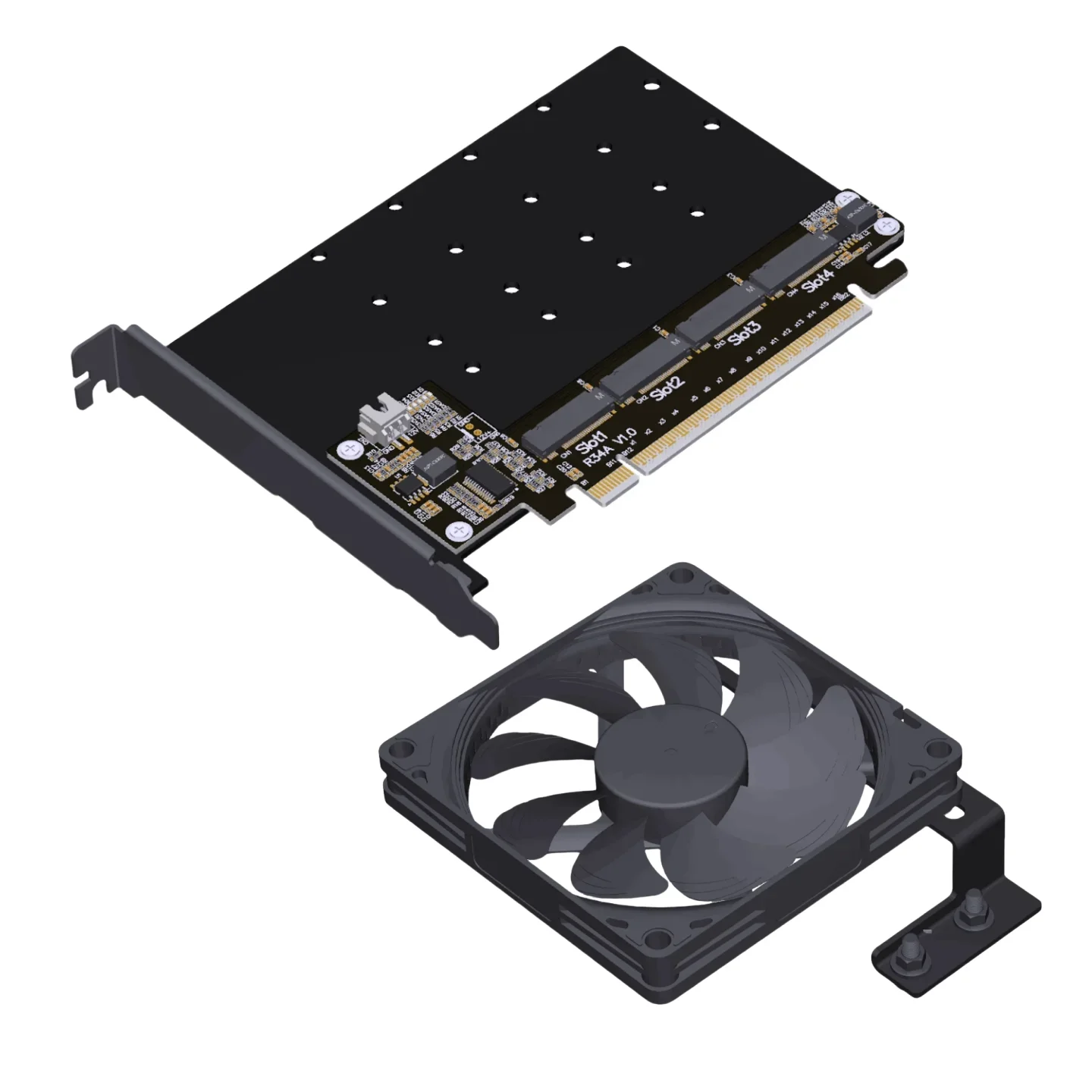 بطاقة توسيع محول القرص الصلب PCIe 5.0 X16 إلى 4 منافذ M.2 NVMe، 4 * 128 جيجابت في الثانية بطاقة محول مقسمة واحدة إلى أربعة أربعة