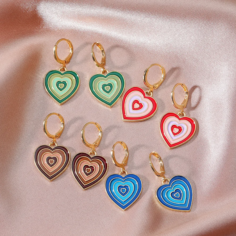 Rainbow Love Dangle Earrings for Women Fashion Heart-shaped Design Gold Earring Jewelry Accessories Weekend Party Gifts