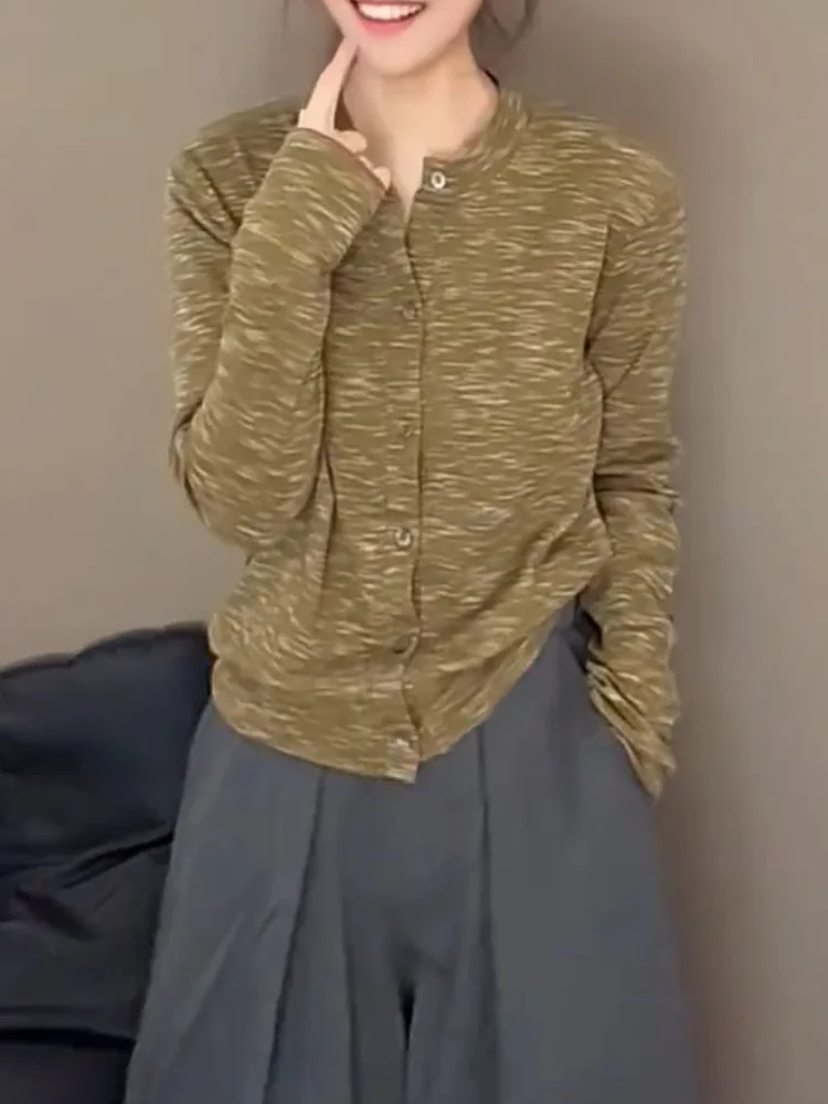 

Вязаный кардиган с круглым вырезом, модный, больших размеров, стройнящий, универсальный топ, высокое качество, осенняя новинка, женский...