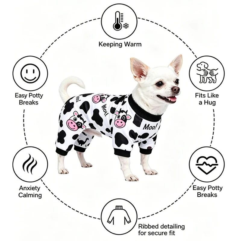 1 Stück Hunde-Pyjama mit Kuhmuster – maschinenwaschbar, Hunde-Schlafanzug, Haustier-Loungewear, lustige Haustierkleidung, weiche und bequeme Haustierbekleidung. – Detail 5