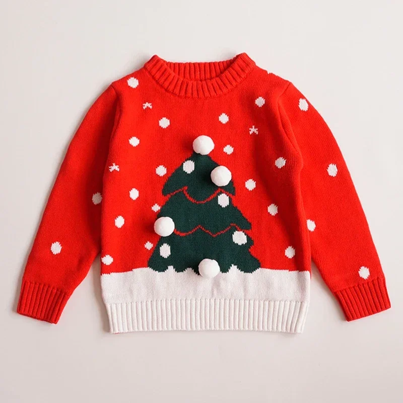 New Kids Knitwear Christmas Elk Sweater Girls Boys Casual Crew Neck Knitwear Warm Cothing Knitted Pullover Outfit Christmas Tree