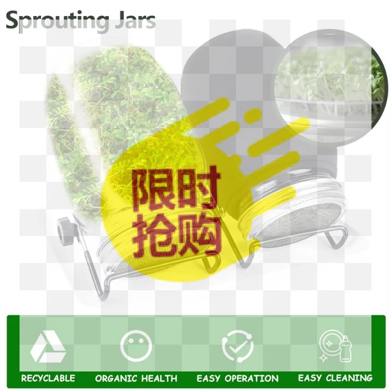 【BA】Seed Sprouting Jar Kit Durable Glass Bean Sprouts Growing Stainless Steel Screen Sprout Lids Stands Shading Cloths Tray