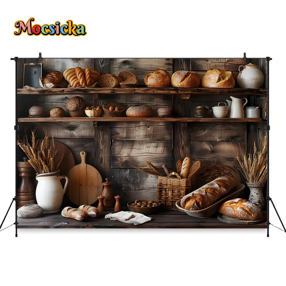 Mocsicka Photography Background Chef Baby Birthday Bread Party Backdrop Brown Wooden Cabinet Photobooth Kid Newborn Photo Studio