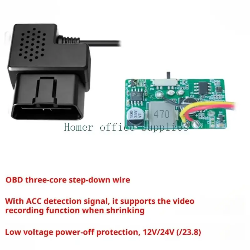 K43B Universal OBD Power Adapter Cable for Car DVR 12V24V to 5V Type C Charging with Low Voltages Protections 3.5M Length