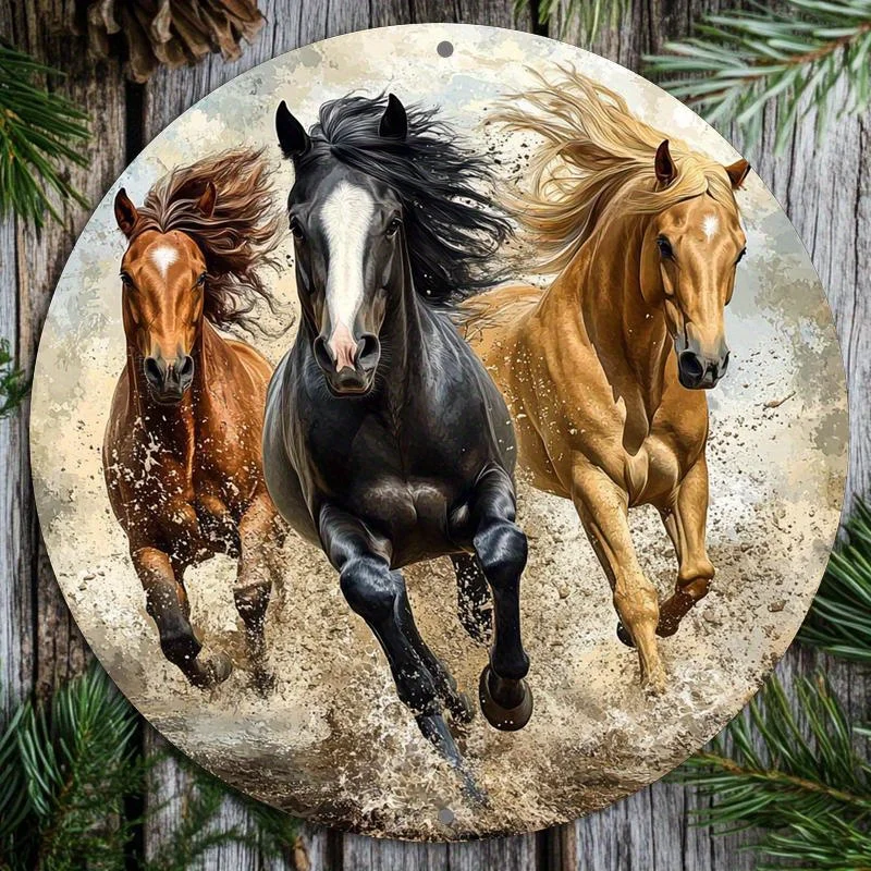 KATE BROOK Aluminum Wall Art Sign Horse Decor Metal Plaque 8x8 Inch Home Office Bar Cafe Easy Install Pre-Drilled Holes